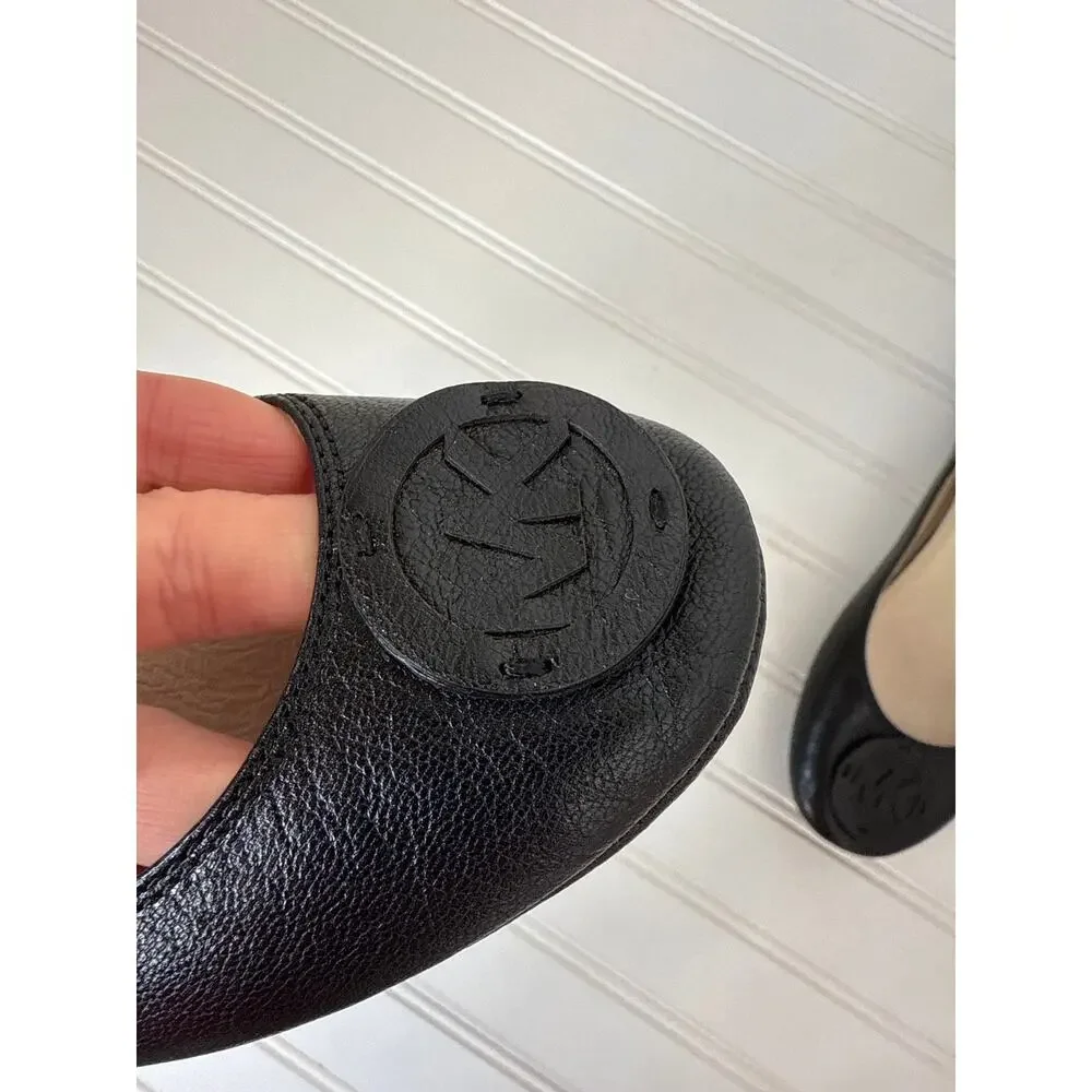 Michael Kors Black Leather Logo Ballet Flats